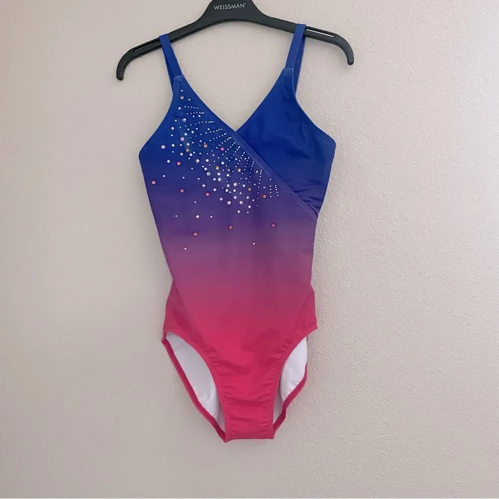 Weissman Costume solo dance rhinestone custom Ombre Leotard PL12366 XSA xs adult